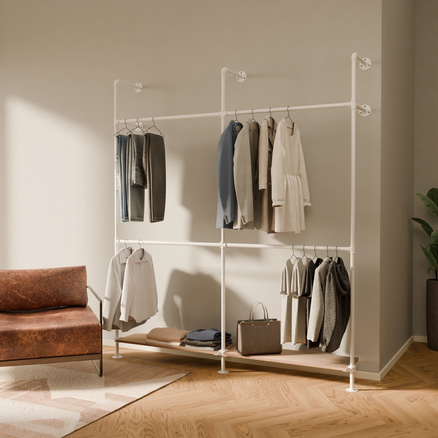 KIM DOUBLE 2 OAK – 2 shelves at the bottom | white