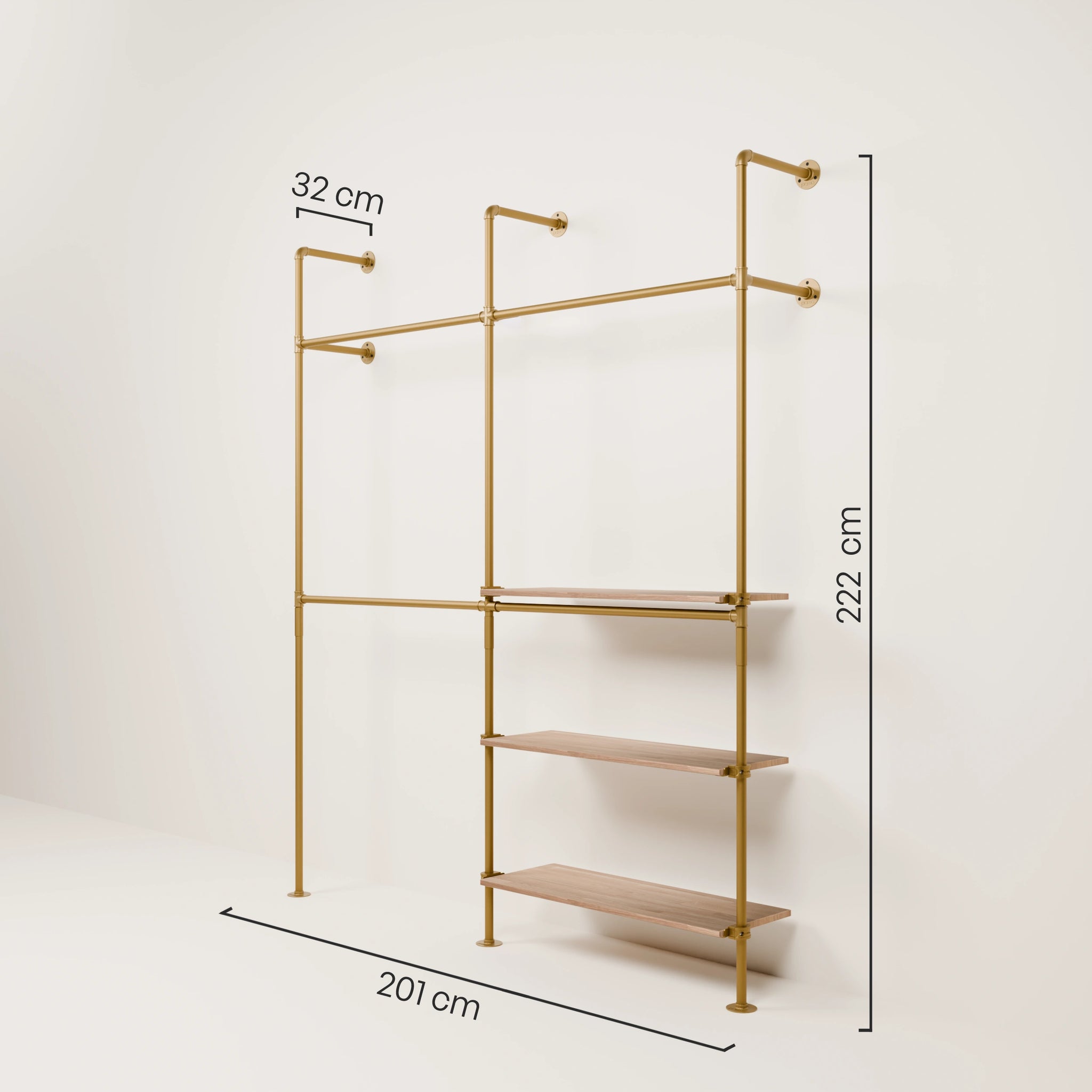 KIM DOUBLE 2 OAK –  3 shelves right | gold